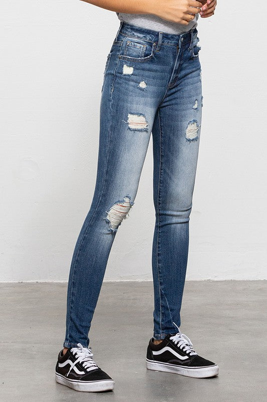 MID-RISE PREMIUM BODY DISTRESSED ANKLE SKINNY