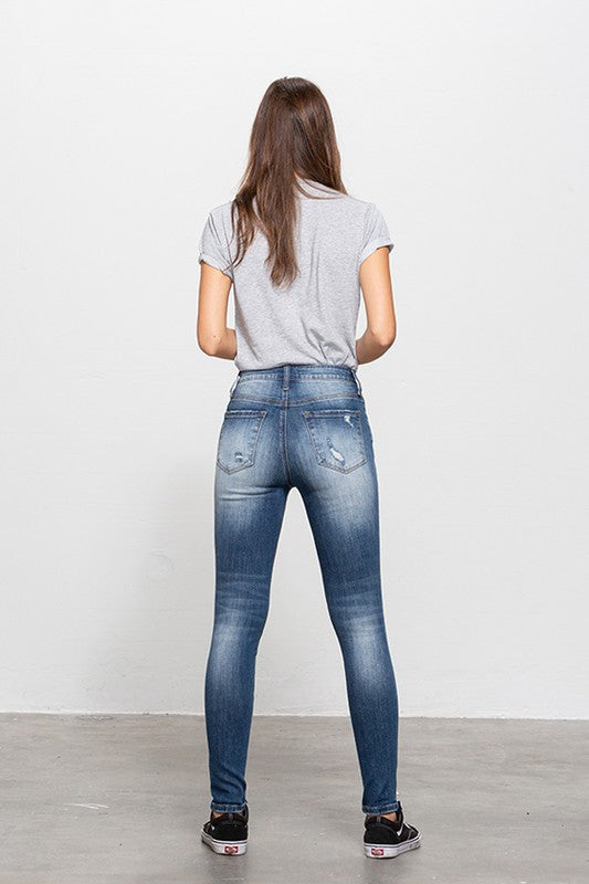 MID-RISE PREMIUM BODY DISTRESSED ANKLE SKINNY