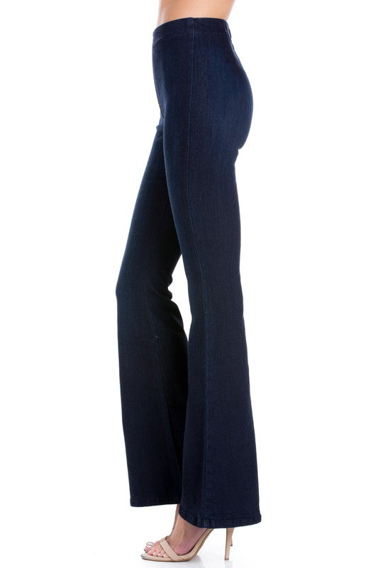 zipper back faded denim flare jeans pants