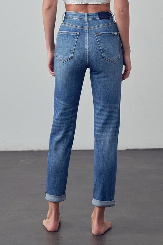 High Rise Ripped Girlfriend Jeans