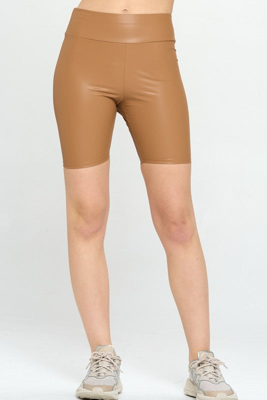 HIGH WAIST PU BIKER SHORTS