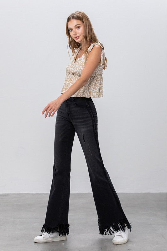 Long Frayed Super Flare Jeans