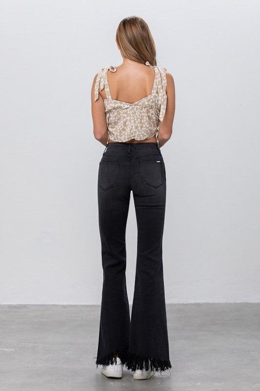 Long Frayed Super Flare Jeans