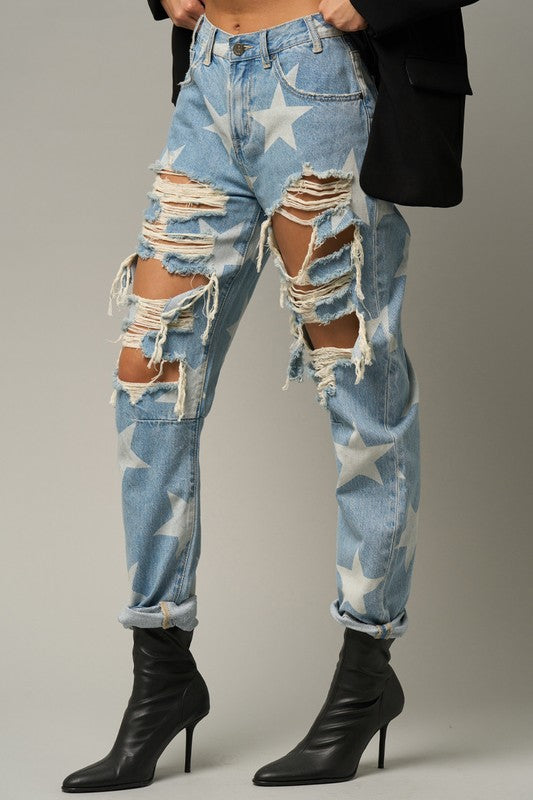 Star Print Slouch Jeans