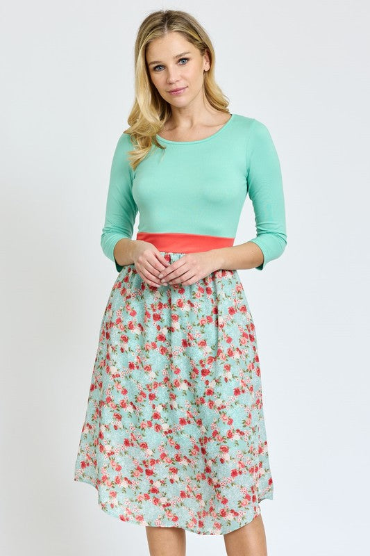 Lined Floral Band Midi Dress