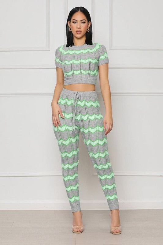 SEXY KNITWEAR TWO PIECE PANT SET