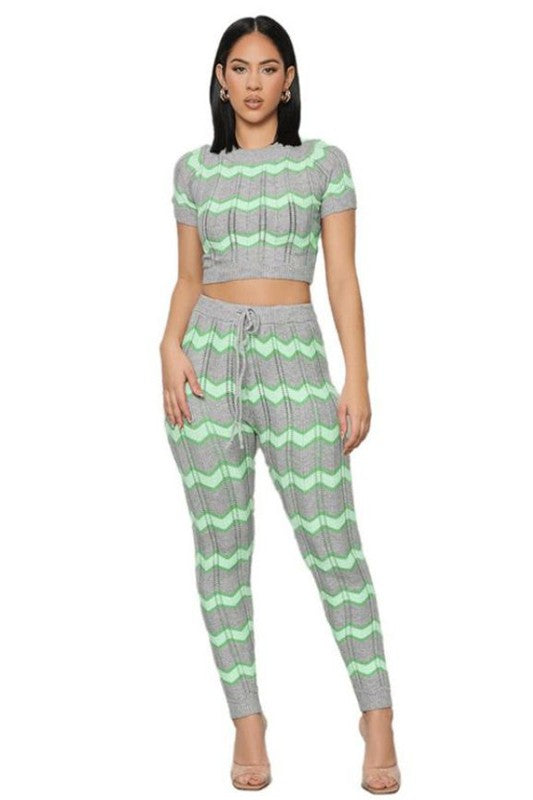 SEXY KNITWEAR TWO PIECE PANT SET