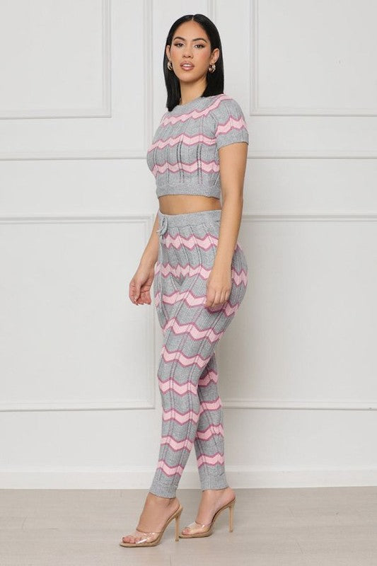 SEXY KNITWEAR TWO PIECE PANT SET