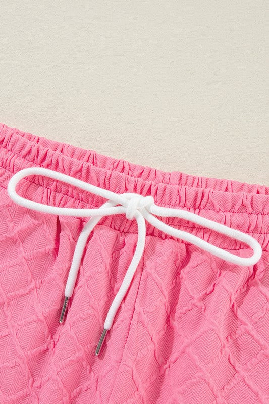 Checkered Textured Tee and Drawstring Shorts