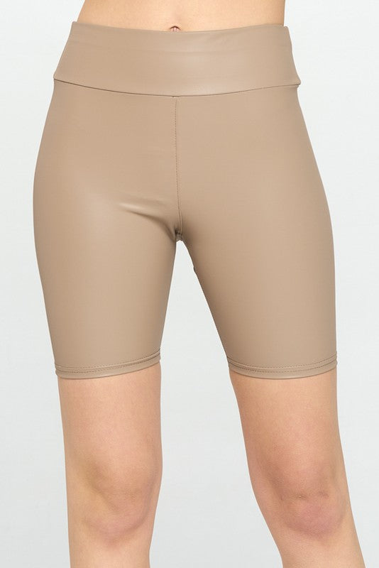 HIGH WAIST PU BIKER SHORTS