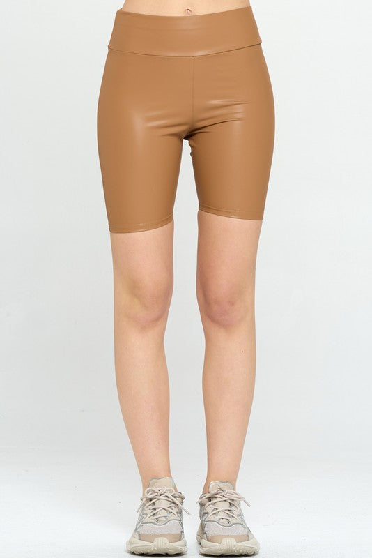 HIGH WAIST PU BIKER SHORTS