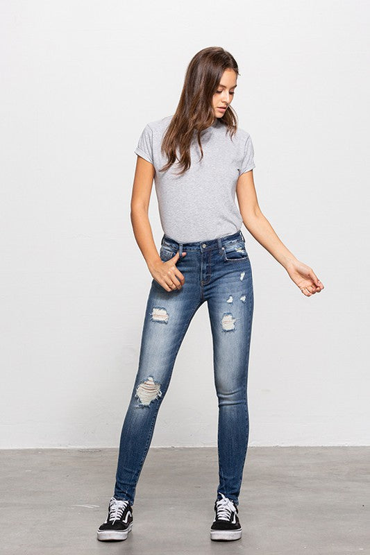 MID-RISE PREMIUM BODY DISTRESSED ANKLE SKINNY