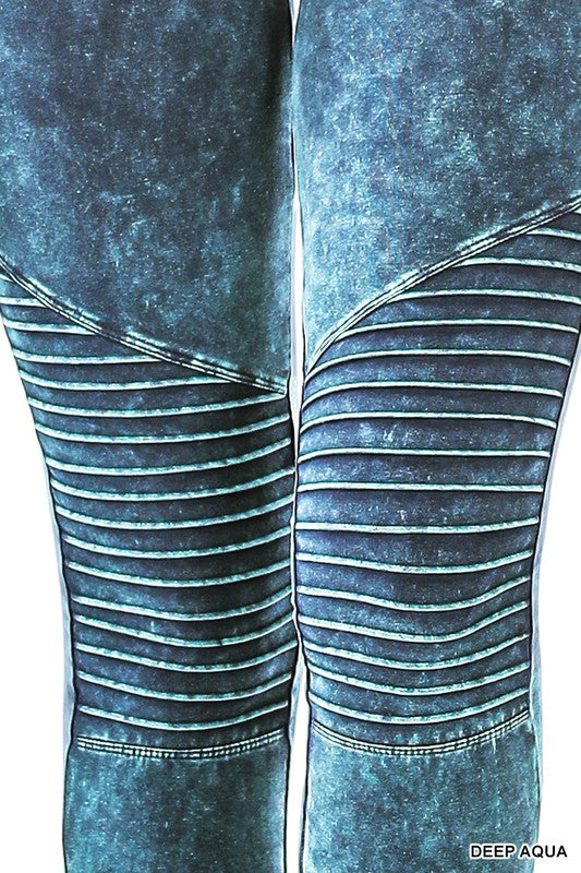 Mineral Washed Wide Waistband Moto Leggings