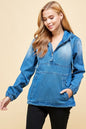 PLUS SIZE DENIM HOODIE HALF ZIPPER CLOSER