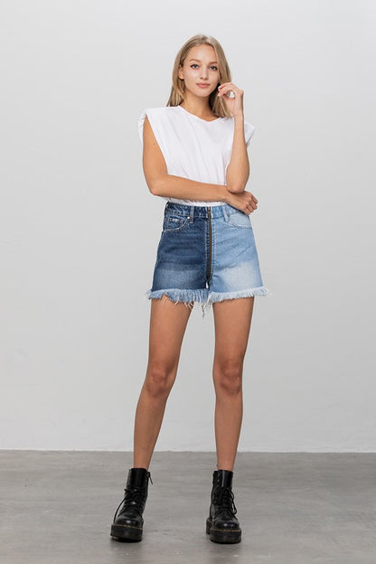 ZIP CODE TWO TONE PREMIUM DENIM SHORTS