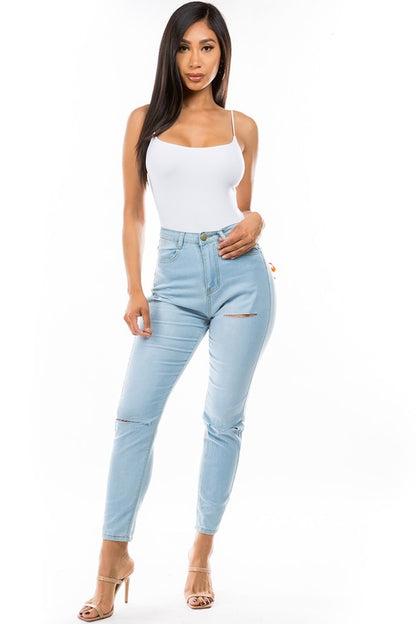 DENIM JEANS WITH COLOR MULT STRIP