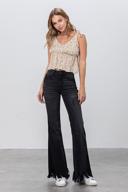 Long Frayed Super Flare Jeans