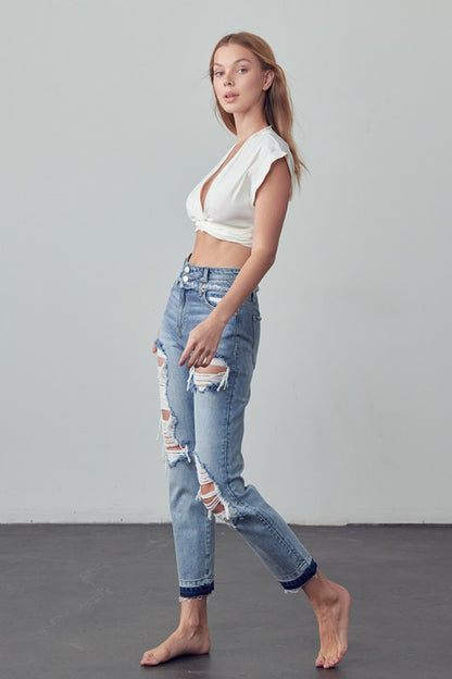 HIGH RISE DOUBLE WAIST BANDED JEANS