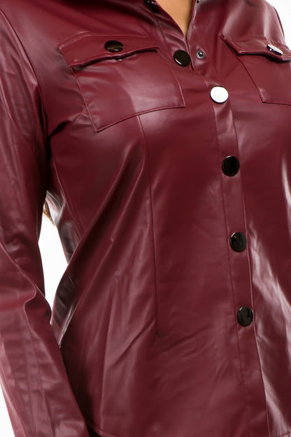 FAUX LEATHER TWO PIECE PANT SET