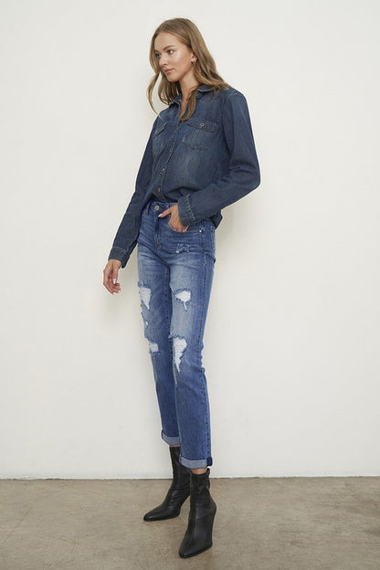 Distressed Front Girlfriend Jeans