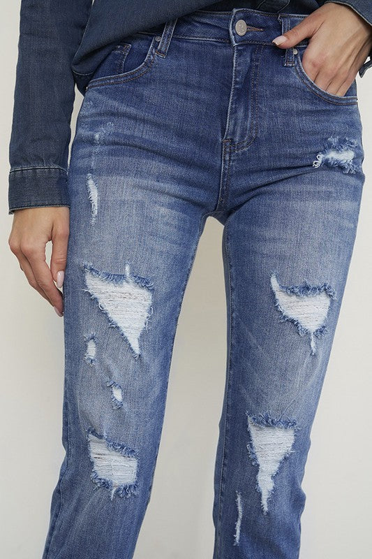 Distressed Front Girlfriend Jeans