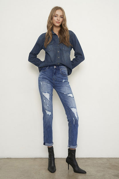 Distressed Front Girlfriend Jeans