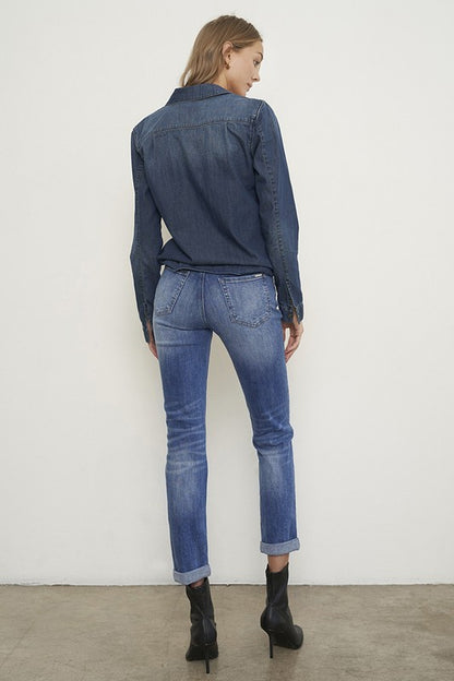 Distressed Front Girlfriend Jeans