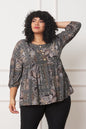 Plus Button Accent Paisley Top