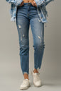 Trim Raw Hem Girlfriend Jeans