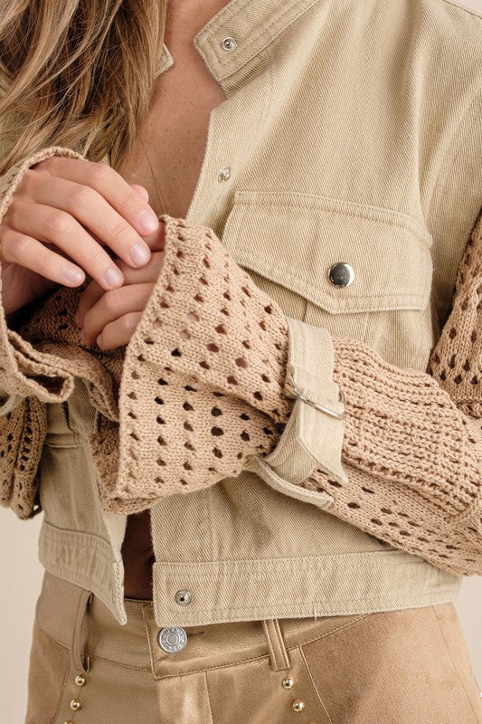 Twill Crop Crochet SLV Jacket