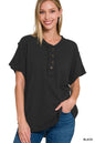 Raw Edge Detailed Button Closure Short Sleeve Top