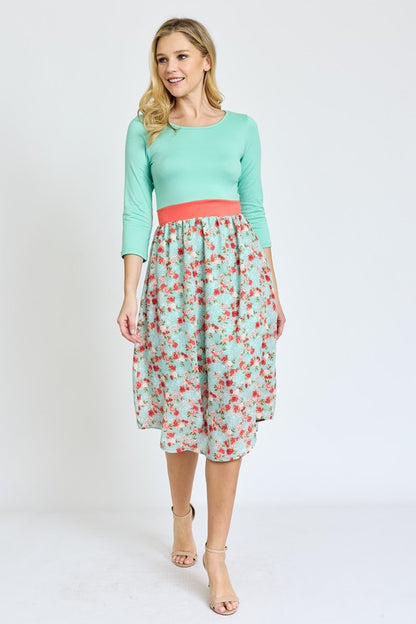 Lined Floral Band Midi Dress