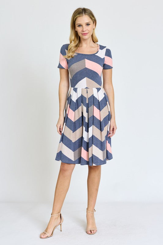 Plus Chevron Pleated Midi Dress