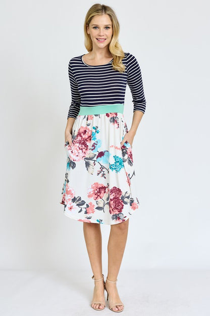 Quarter Sleeve Band Midi Dress