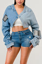 Denim Patched X-Contrast Top