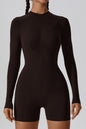 Solid zippered long-sleeved sports jumpsuit