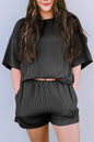 Ribbed Textured Knit Loose Tee and Shorts Set