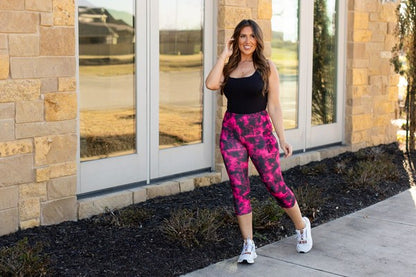 Pink and Black Tie Dye CAPRI with POCKETS