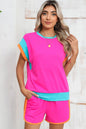 Contrast Trim Cap Sleeve Tee Shorts Set