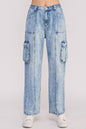 HIGH WAIST BAGGY DENIM CARGO ANKLE LENGTH TROUSERS