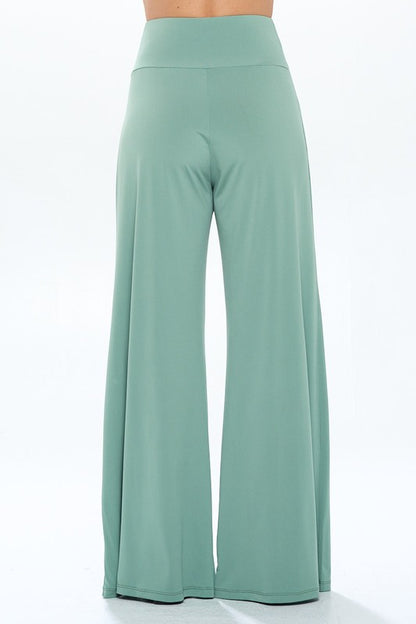 Made in USA Solid Wide Leg Pants w Thick Waistband