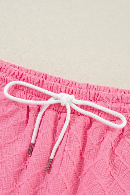 Checkered Textured Tee and Drawstring Shorts