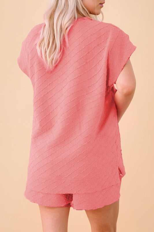Checkered Textured Tee and Drawstring Shorts