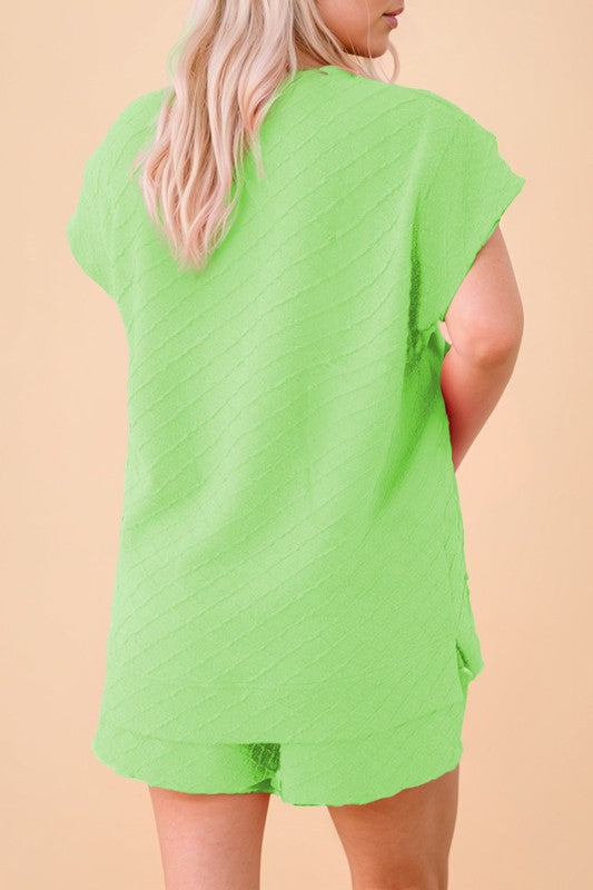 Checkered Textured Tee and Drawstring Shorts