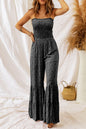 Women Smocked Bodice Wide Leg Floral Jumpsuit