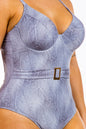 One Piece Buckle Belt embellish Denim Swimsuit