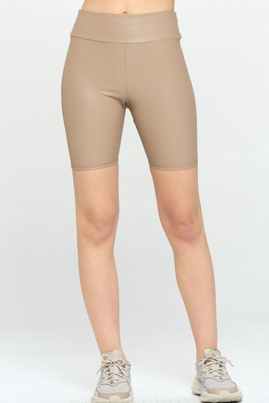 HIGH WAIST PU BIKER SHORTS