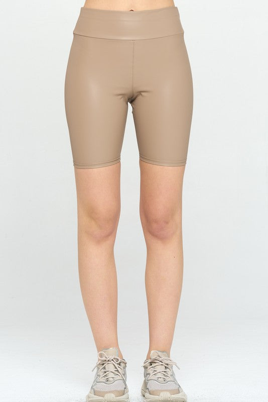 HIGH WAIST PU BIKER SHORTS