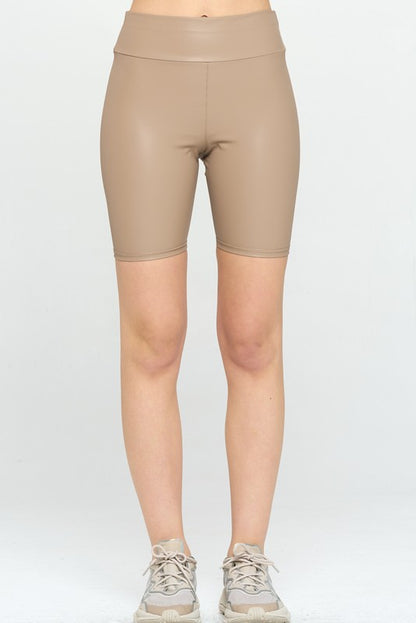 HIGH WAIST PU BIKER SHORTS